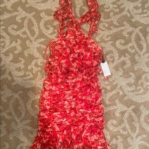 ASTR the label red Floral Ruffled Dress